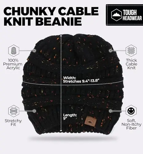 Tough Headwear Beanie Hat - Cable Knit Warmth - Winter Hats - Slouchy Fit - Beanies for Women - Itch-Free Winter Essentials - 3