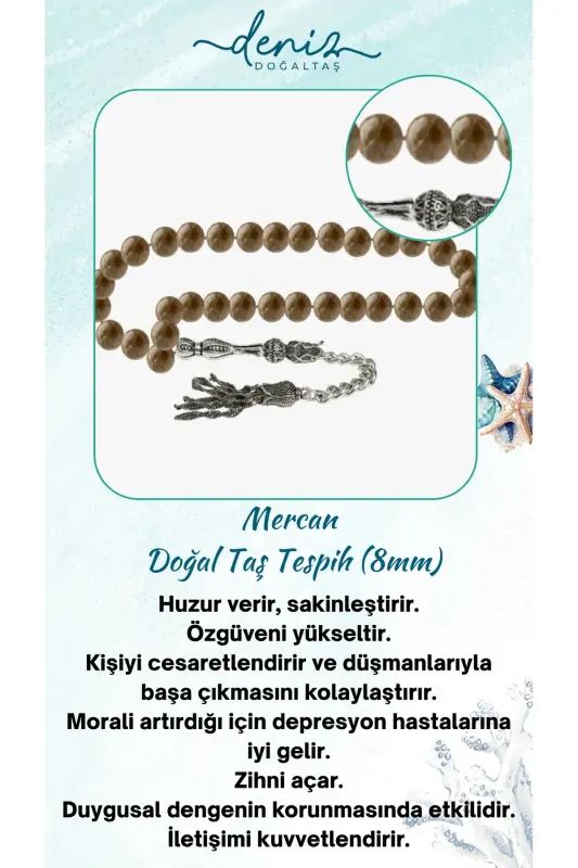 Sertifikagal Marjon Tosh Tabiiy Tasbeh 8mm - tasbehrenk27 - 1
