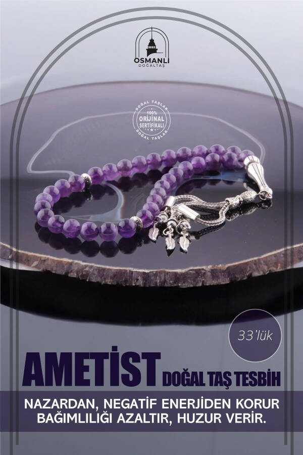 Sertifikalı Ametist Doğal Taş Tesbih T170 - 1