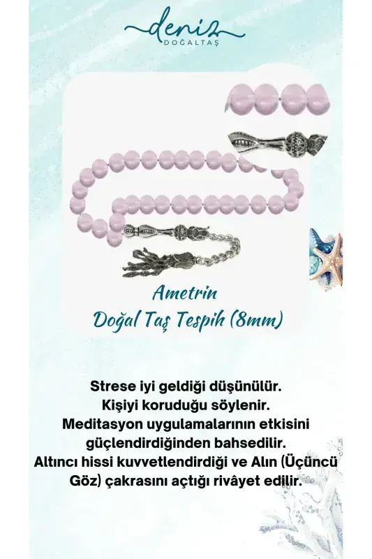 Sertifikalı Ametrin Doğal Taş Tesbih 8mm-tesbihrenk4 - 1