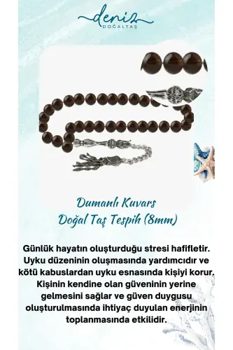 Sertifikalı Dumanlı Kuvars Doğal Taş Tesbih 8mm-tesbihrenk10 