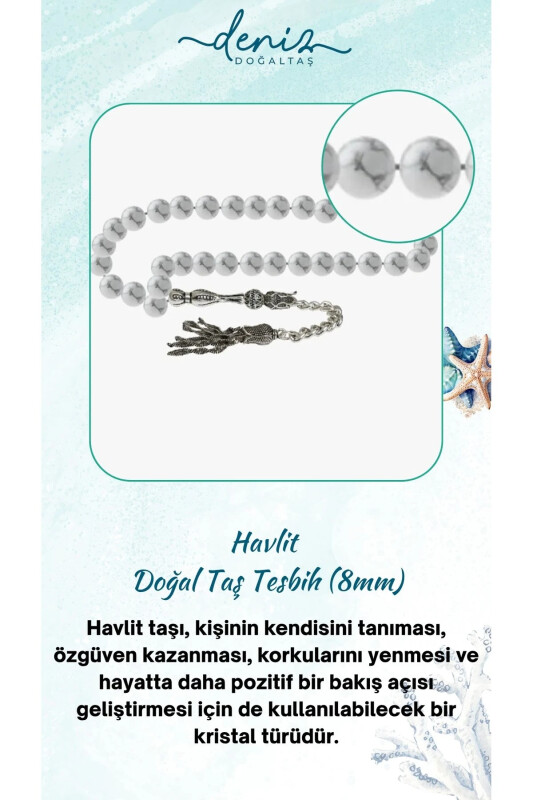 Sertifikalı Havlit Doğal Taş Tesbih 8mm-tesbihrenk14 - DENIZ DOĞAL TAŞ