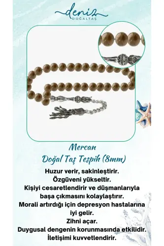 Sertifikalı Mercan Fosili Doğal Taş Tesbih 8mm-tesbihrenk27 - 1