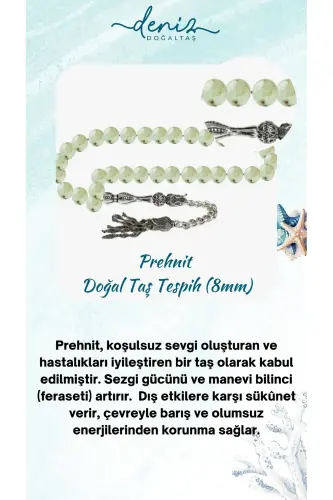 Sertifikalı Prehnit Doğal Taş Tesbih 8mm - tesbihrenk30 