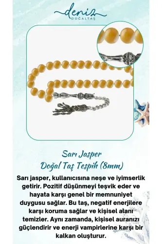 Sertifikalı Sarı Jasper Doğal Taş Tesbih 8mm-tesbihrenk33 