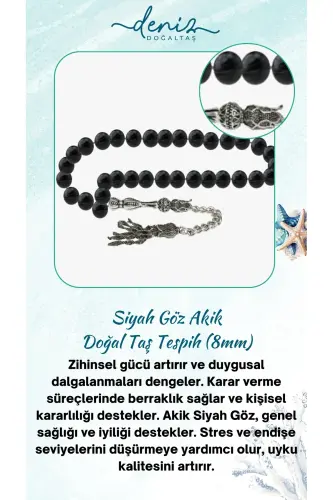 Sertifikalı Siyah Göz Akik Doğal Taş Tesbih 8mm - tesbihrenk34 