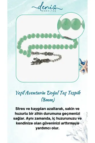 Sertifikalı Yeşil Aventurin Doğal Taş Tesbih 8mm - tesbihrenk38 