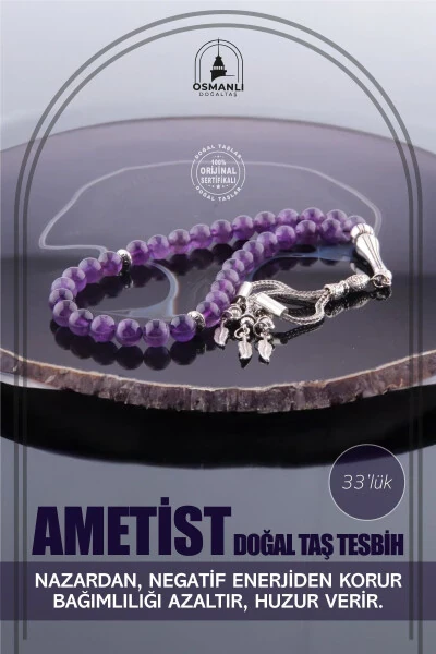 Sertifikatlangan ametist tasbeh T170 - OSMANLI DOĞAL TAŞ