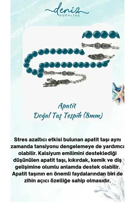 Sertifikatlangan Apatit Tabiiy Tosh Tasbeh 8mm-tesbihrenk7 - 1