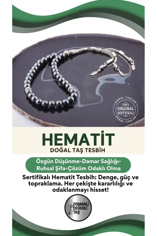 Sertifikatlangan Gematit Tabiiy Tosh Tasbih T186 - 1
