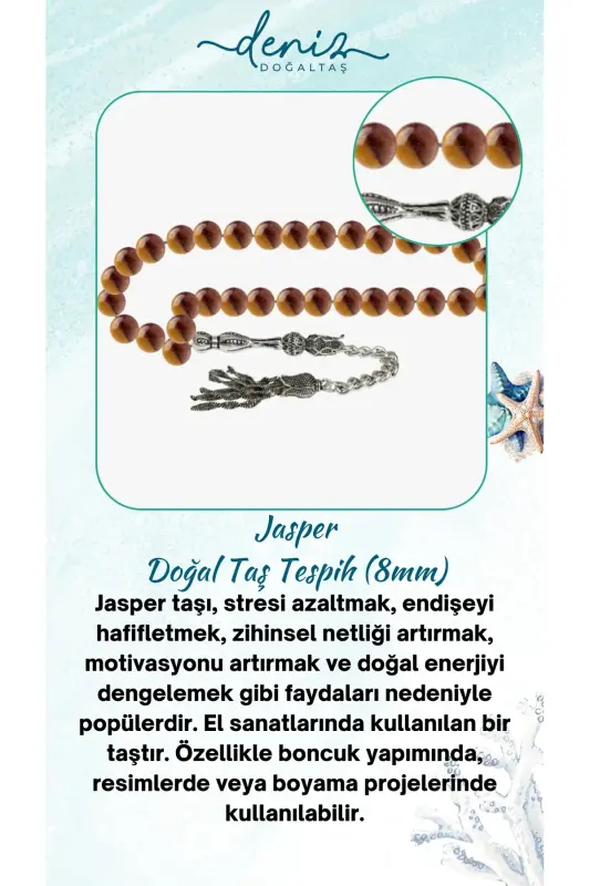 Sertifikatlangan Jasper tabiiy tosh tasbehi 8mm-tasbehrenk16 - 1
