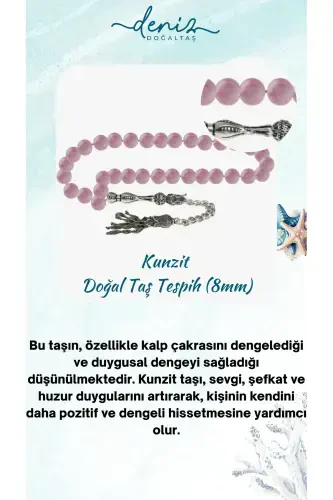 Sertifikatlangan Kunzit tabiiy tosh tasbehi 8mm-tasbehrenk23 - 1