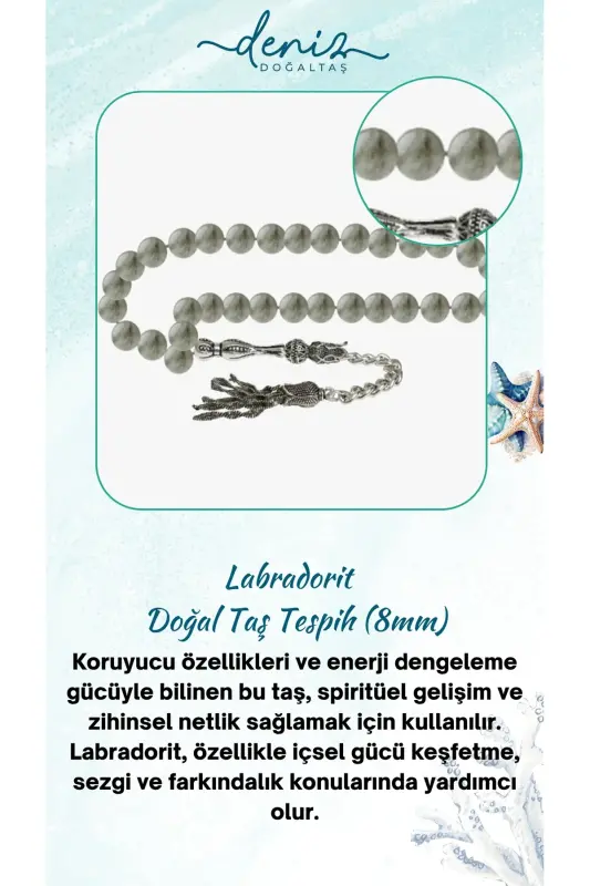Sertifikatlangan Labradorit Tabiiy Tosh Tasbih 8mm-tesbihrenk24 - 1