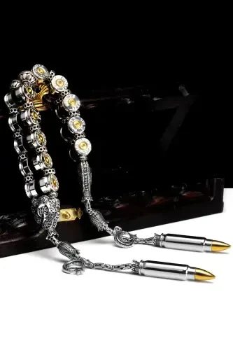 Sertifikatlangan Original O'q Dizayn 110Gr 925 Proba Kumush Tasbeh Zaza Tasbeh-Kulrang - 2