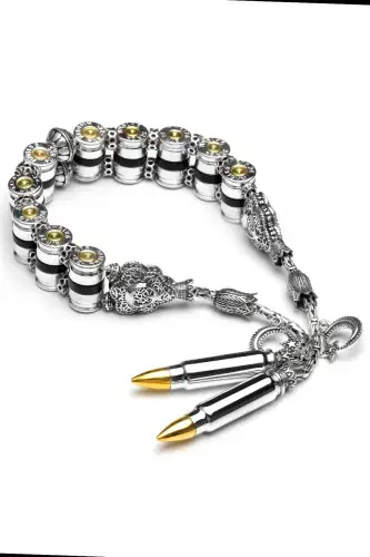 Sertifikatlangan Original O'q Dizayn 110Gr 925 Proba Kumush Tasbeh Zaza Tasbeh-Kulrang - 3