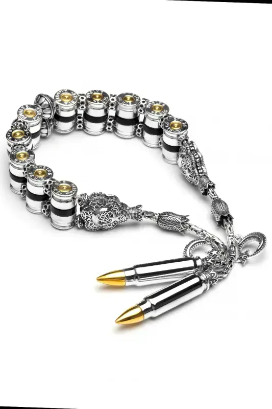 Sertifikatlangan Original O'q Dizayn 110Gr 925 Proba Kumush Tasbeh Zaza Tasbeh-Kulrang - 3