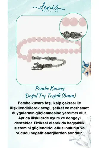 Sertifikatlangan Pushti Kvarts Tabiiy Tosh Tasbeh 8mm-tesbihrenk29 - 1