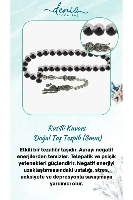 Sertifikatlangan Rutil Kvarts Tabiiy Tosh Tasbeh 8mm-tasbehrenk32 - 1