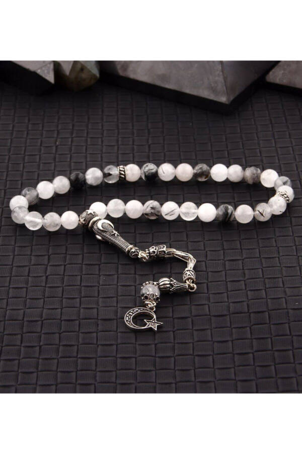 Sertifikatlangan tabiiy toshdan tayyorlangan bilaguzuk va tasbeh to‘plami - rutilli kvarts - 1