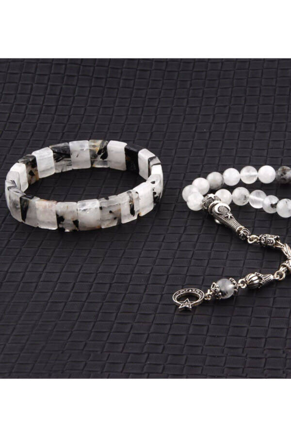 Sertifikatlangan tabiiy toshdan tayyorlangan bilaguzuk va tasbeh to‘plami - rutilli kvarts - 2