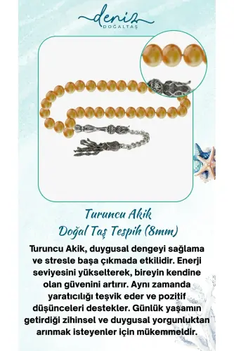 Sertifikatlangan to'q sariq agat tabiiy toshli tasbeh 8mm-tasbehrenk35 