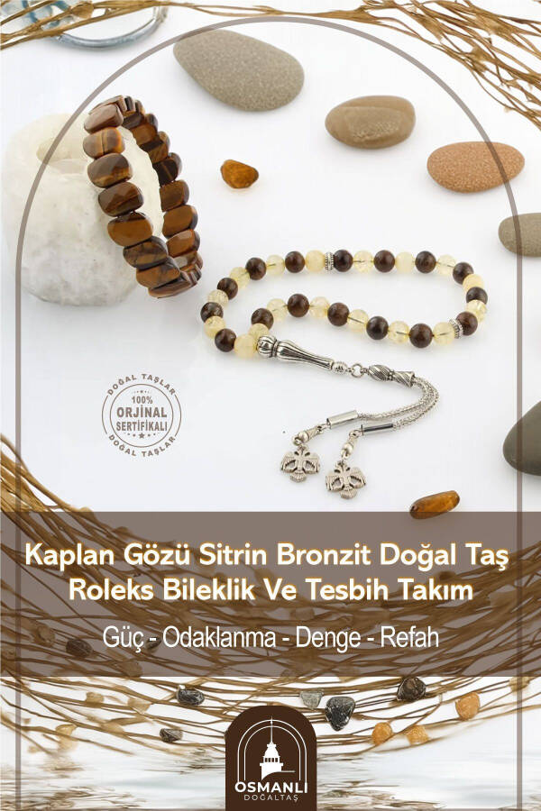 Sertifikatlangan Yo'lbars Ko'zi Sitrin Bronzit Tabiiy Tosh Rolex Bilaguzuk Va Tasbeh To'plami Ts032 - 1