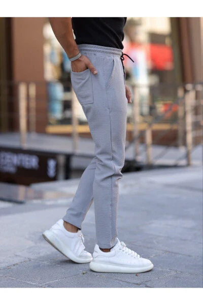 Серые мужские джоггеры с эластичным поясом, шнурком и прямыми штанинами, текстурированные - DOMODA (1)