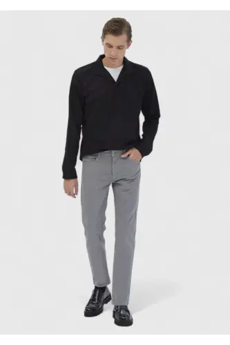 Серые прямые хлопчатобумажные брюки slim fit casual. - 1