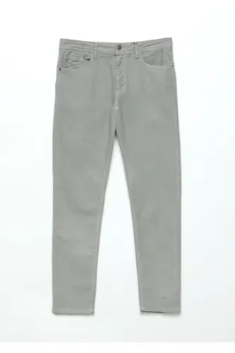 Серые прямые хлопчатобумажные брюки slim fit casual. - 7