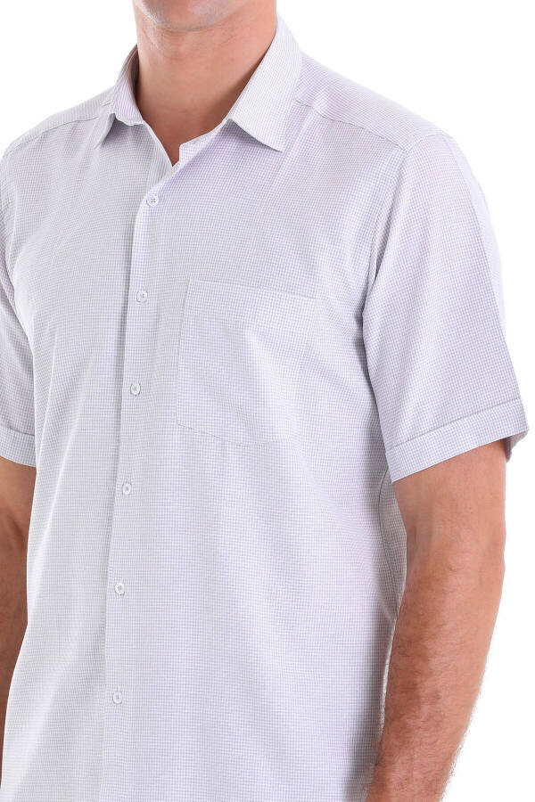 Серый Comfort Fit Клетчатый Хлопковый Slim Воротник Короткий Рукав - 3