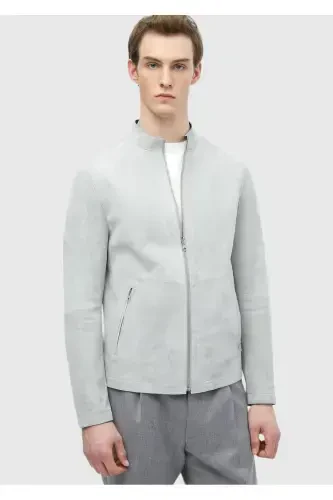 Серый кожаный плащ - 5