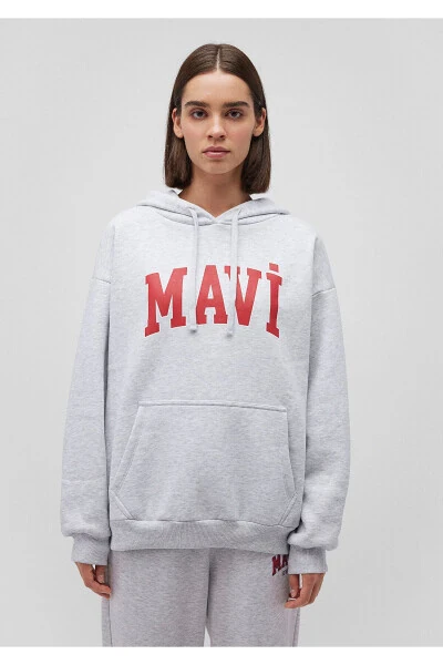 Серый свитшот с капюшоном и логотипом 1600361-85438 - 3