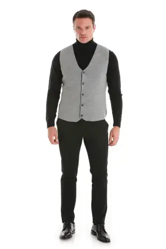 Серый Трикотажный Жилет с V-образным Вырезом Прямого Кроя - Серый - HATEMOĞLU (1)