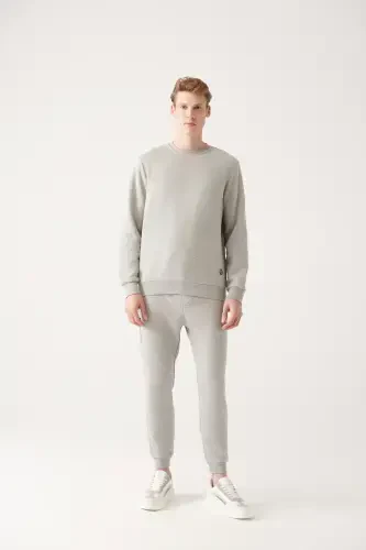 Серый унисекс свитшот с круглым вырезом - 5