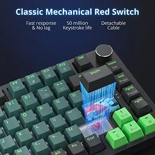 SbocKeeb 75 Percent Keyboard Gasket-Mounted with Sound Absorbing Pads, 82-Key Compact Wired RGB Mechanical Gaming Keyboard Hot-Swap Socket for Win, Sound Wave - 5