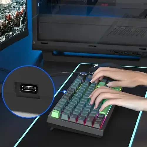 SbocKeeb 75 Percent Keyboard Gasket-Mounted with Sound Absorbing Pads, 82-Key Compact Wired RGB Mechanical Gaming Keyboard Hot-Swap Socket for Win, Sound Wave - 6