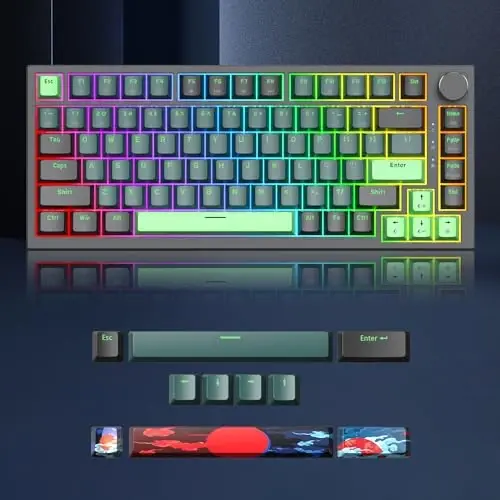 SbocKeeb 75 Percent Keyboard Gasket-Mounted with Sound Absorbing Pads, 82-Key Compact Wired RGB Mechanical Gaming Keyboard Hot-Swap Socket for Win, Sound Wave - SBOCKEEB (1)