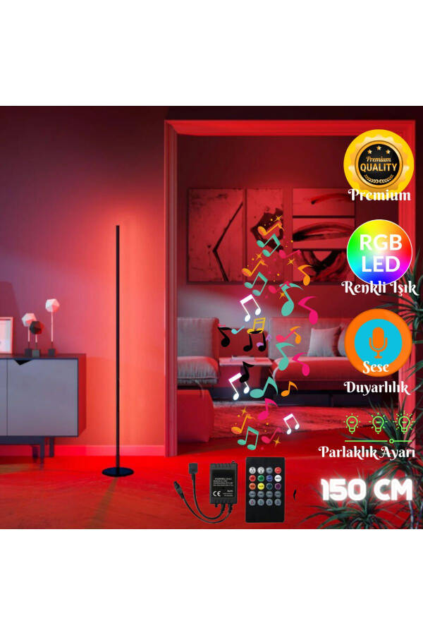 Ses ve Müzikle Kontrol Edilebilen - Kumandalı - Oda Aydınlatma Sistemi Full RGB - Çok Özellikli 150 cm Voice Stick - 2