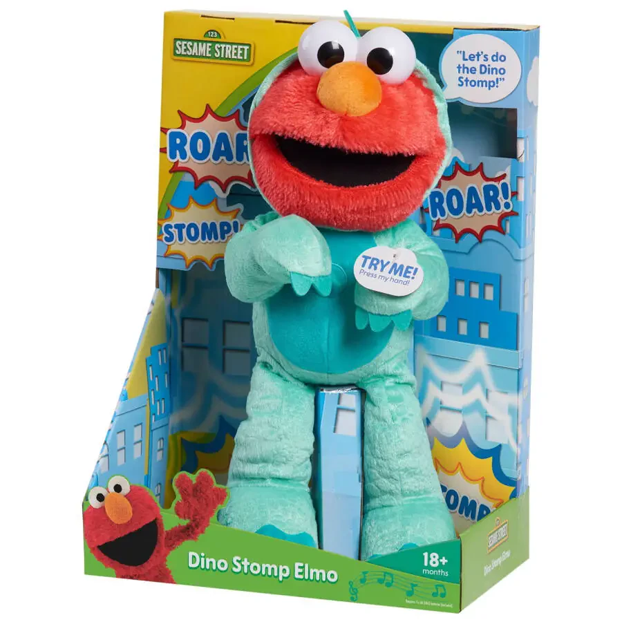 Sesame Street Dino Stomp Elmo 13-Inch Plush Stuffed Animal Sings and Dances, Kids Toys for Ages 18 months - 1