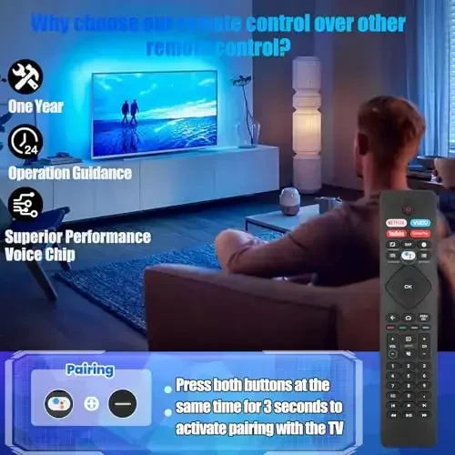 Voice Remote Control for phillips Voice TV Replacement. Universal Remote Control for Philip 4K UltraHD Smart Android TV with Google Assistant. for Philips 43