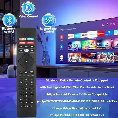 Voice Remote Control for phillips Voice TV Replacement. Universal Remote Control for Philip 4K UltraHD Smart Android TV with Google Assistant. for Philips 43