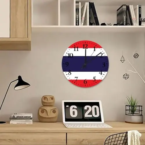 Silent Wall Clock Battery Operated Non Ticking Thailand Flag Frameless Wall Clocks Tactical Nation Patriotic Home Decor for Workshop Kids Room above Fireplace 12 Inch - 4
