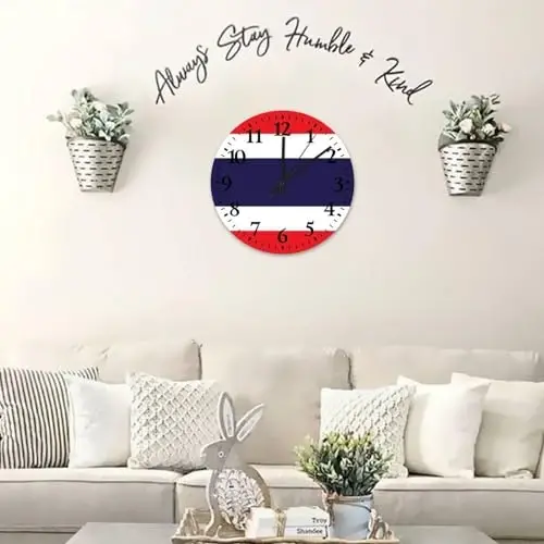 Silent Wall Clock Battery Operated Non Ticking Thailand Flag Frameless Wall Clocks Tactical Nation Patriotic Home Decor for Workshop Kids Room above Fireplace 12 Inch - 5