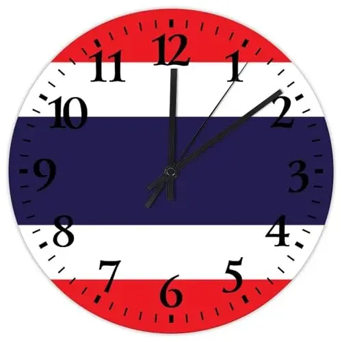 Silent Wall Clock Battery Operated Non Ticking Thailand Flag Frameless Wall Clocks Tactical Nation Patriotic Home Decor for Workshop Kids Room above Fireplace 12 Inch 