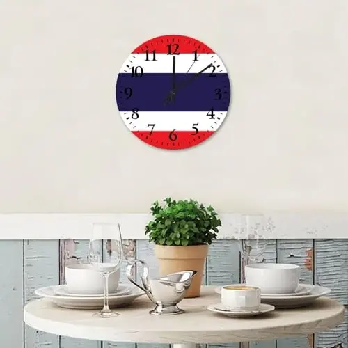 Silent Wall Clock Battery Operated Non Ticking Thailand Flag Frameless Wall Clocks Tactical Nation Patriotic Home Decor for Workshop Kids Room above Fireplace 12 Inch - WODEVOR (1)