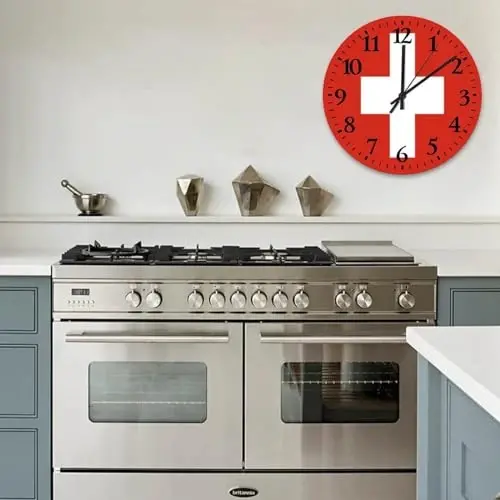 Silent Wall Clock Round Silent Non-ticking Switzerland Flag Country Wall Clocks Patriotic Vanity Gift Home Decoration for Workshop Home Porch 15 Inch - 6