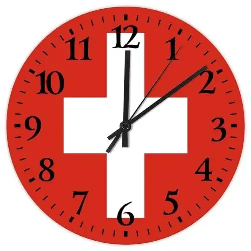 Silent Wall Clock Round Silent Non-ticking Switzerland Flag Country Wall Clocks Patriotic Vanity Gift Home Decoration for Workshop Home Porch 15 Inch 