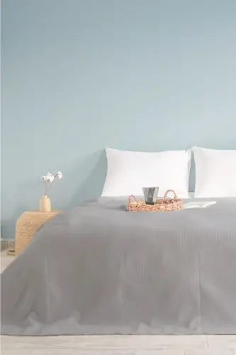 Set Home Çift Kişilik Gri Dama Desenli Pike, Damalı Otel Pikesi 200x230-GRİ 