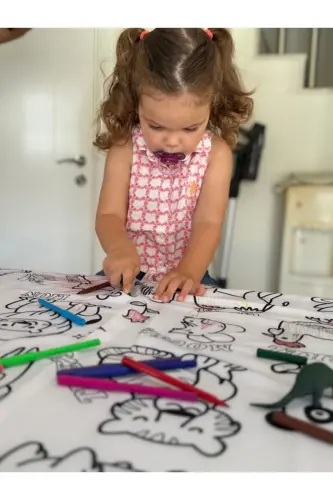 Set Kalem Kumaş Yıkanabilir Boyama Seti 12li Boya Ile Su Geçirmez Örtü Eğitici Boyama 100x150cm - Siyah - 3