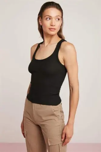 Set of 2 White - Black Women's Corset-Style Tank Top with Thick Straps and Basic Design - 3